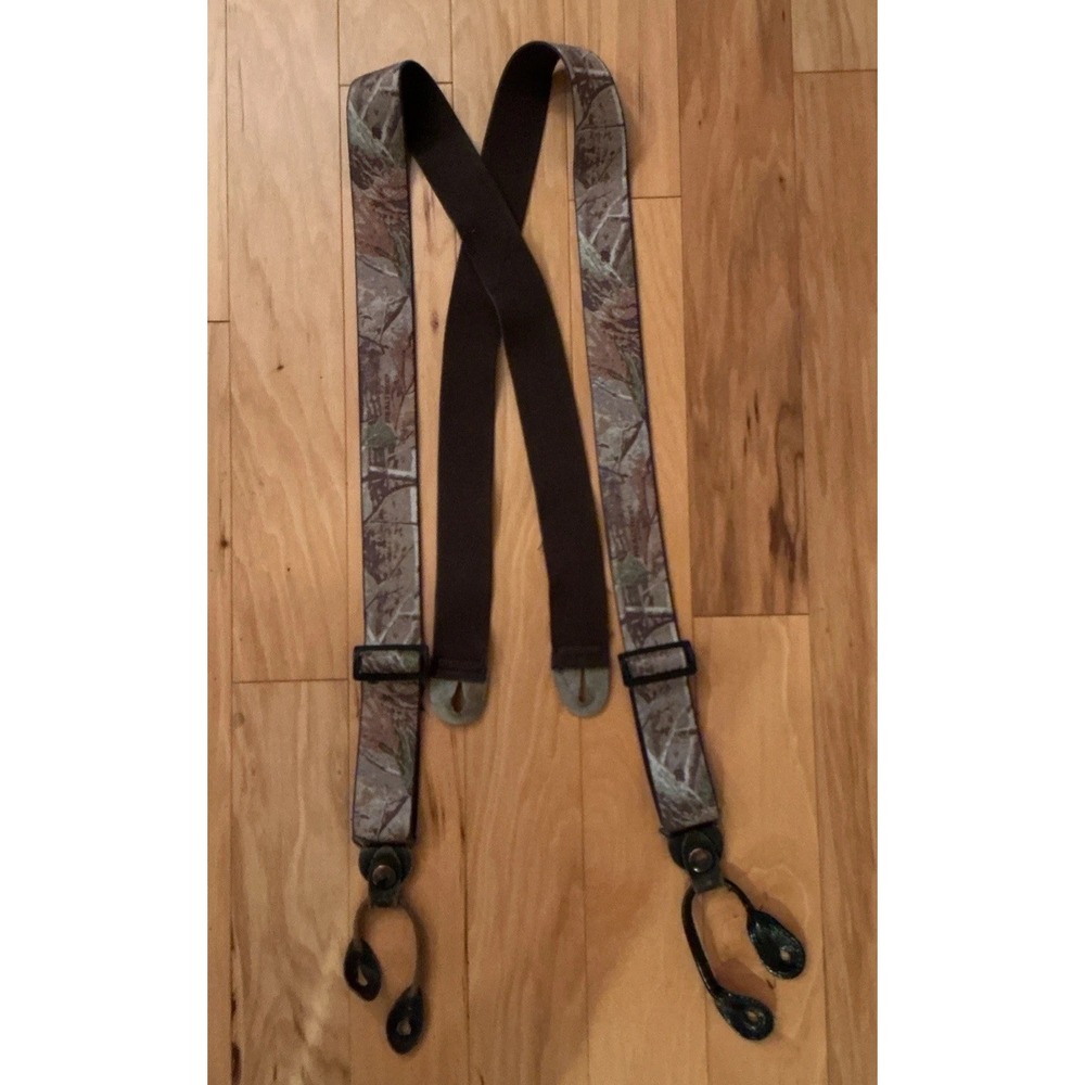 Vintage Realtree Adjustable Suspenders For Button Camo Leather Hunting Fishing